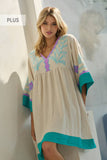 Plus Embroidered Plunge V Neck Mini Dress