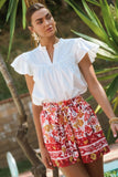 Plus Solid Short Flutter Sleeve Poplin Blouse