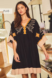 Plus Embroidered Plunge V Neck Mini Dress