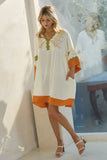 Plus Embroidered Plunge V Neck Mini Dress