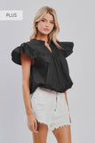 Plus Solid Short Flutter Sleeve Poplin Blouse