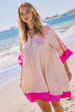 Plus Embroidered Plunge V Neck Mini Dress