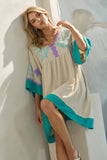 Plus Embroidered Plunge V Neck Mini Dress