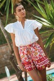 Plus Solid Short Flutter Sleeve Poplin Blouse