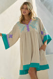 Plus Embroidered Plunge V Neck Mini Dress