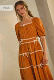 Plus Puffed Sleeve Midi Dress