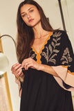Plus Embroidered Plunge V Neck Mini Dress