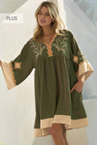 Plus Embroidered Plunge V Neck Mini Dress
