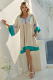 Plus Embroidered Plunge V Neck Mini Dress