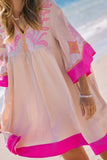 Plus Embroidered Plunge V Neck Mini Dress