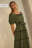 Plus Puffed Sleeve Midi Dress