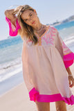 Plus Embroidered Plunge V Neck Mini Dress