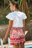 Plus Solid Short Flutter Sleeve Poplin Blouse