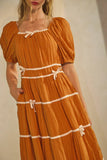Plus Puffed Sleeve Midi Dress