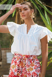 Plus Solid Short Flutter Sleeve Poplin Blouse