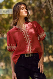 Plus Solid Embroidered Short Bubble Sleeve Blouse