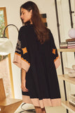 Plus Embroidered Plunge V Neck Mini Dress
