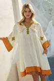 Plus Embroidered Plunge V Neck Mini Dress
