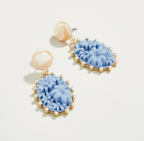 Floral Cabochon Earrings Blue
