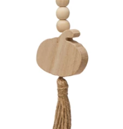 14"L Paulownia Wood Beads with Fall Icon and Jute Tassel, White and Natural