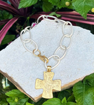 Gold Cross with Silver Links Bracelet