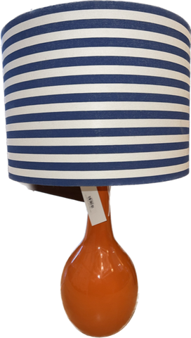Modern Orange Lamp with Navy & White Striped shade