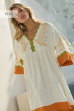 Plus Embroidered Plunge V Neck Mini Dress