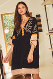 Plus Embroidered Plunge V Neck Mini Dress