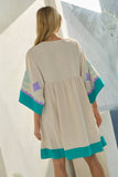 Plus Embroidered Plunge V Neck Mini Dress
