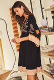 Plus Embroidered Plunge V Neck Mini Dress