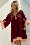 Plus Embroidered Plunge V Neck Mini Dress