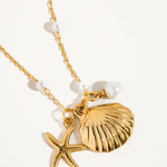 Capella 18K Gold Seashell & Sea Star Pearl Necklace