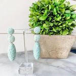 Mint Raffia Drop Beaded Statement Earrings