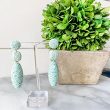 Mint Raffia Drop Beaded Statement Earrings