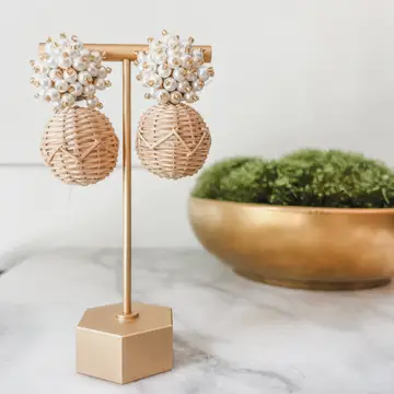 Pearl Cluster and Rattan Ball Statement Earrings