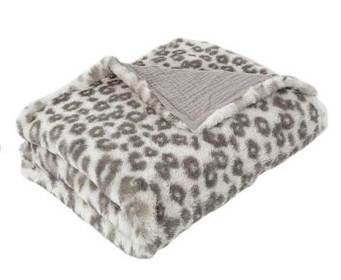 Charmante Faux Fur Blanket Grey Leopard